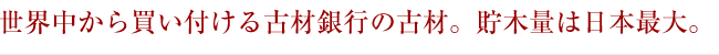 世界中から買い付ける古材銀行の古材。貯木量は日本最大。